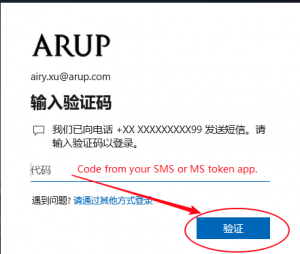 Input 6-bit verification code from your SMS or MS Token APP